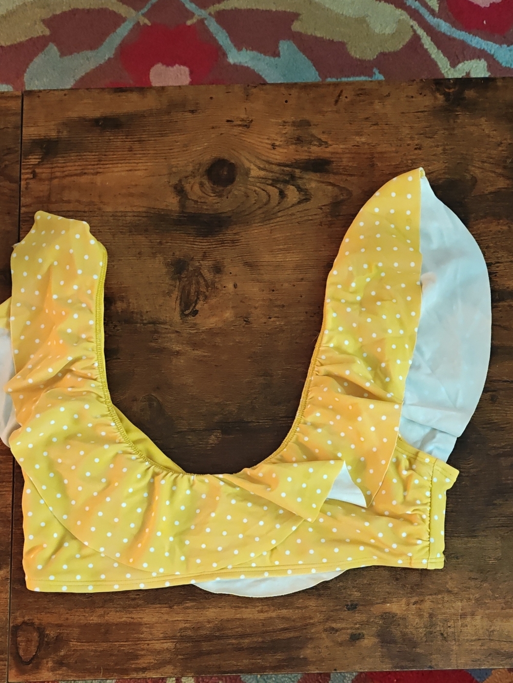 aerie Scoop Yellow Polka Dot Ruffle Swim Top